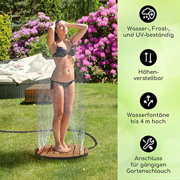 Blumfeldt Sumatra Teak Round Gartendusche, Aluminium mit Teakholz Tragegriff, regulierbare Höhe bis 4 Meter – Bild 3