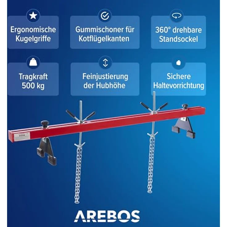 AREBOS Motorbrücke Kotflügeltraverse 500 kg Rot, Getriebehalter, Motorheber, Wagenheber – Bild 4