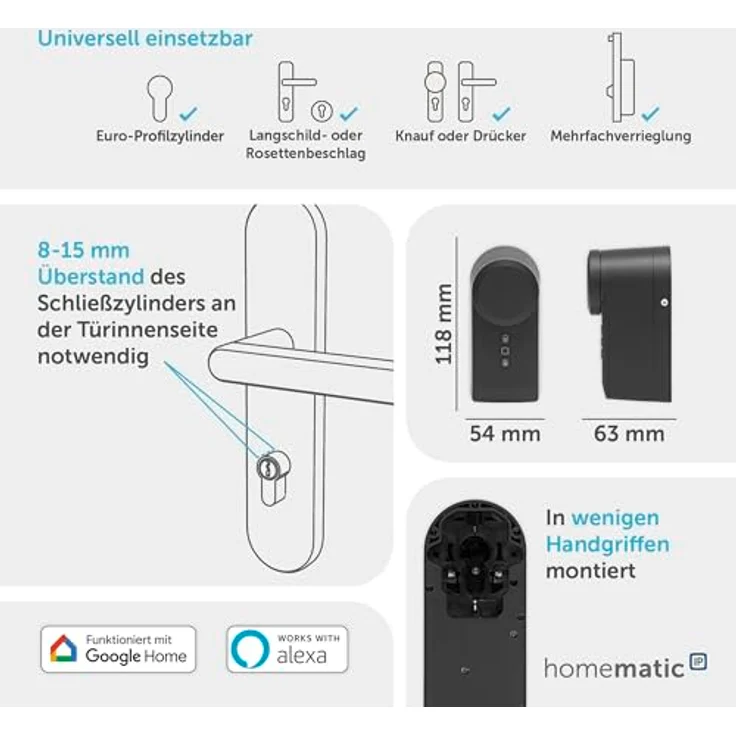 Homematic IP Smart Home Türschlossantrieb 160555A0, anthrazit, elektronisches Türschloss nachrüstbar ohne Umbau, steuerbar per App, Alexa & Google Assistant – Bild 3