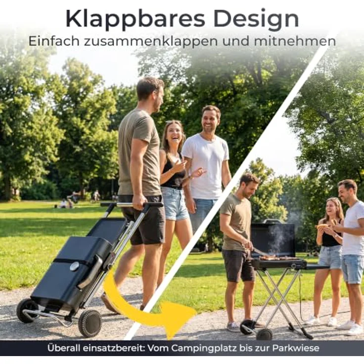 KLAMER Elektrogrill Klappbar, Mobiler Grill für Balkon & Draußen mit Deckelthermometer und Rollen – Bild 4