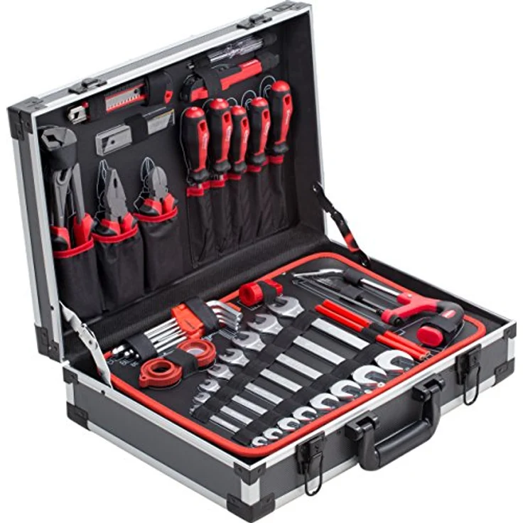 Meister Werkzeugkoffer 121-teilig - Stabiler Alu-Koffer - Werkzeug-Set - Für Haushalt, Garage & Werkstatt - Profi Werkzeugkoffer befüllt - Werkzeugkiste - Werkzeugbox komplett mit Werkzeug - 8971460 – Bild 2