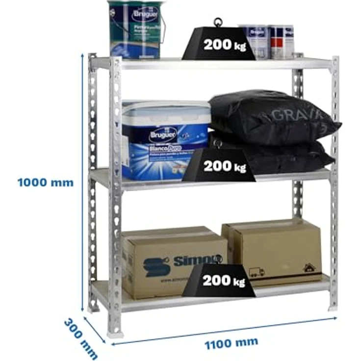 Simonrack Simonclick Metallregal Maderclick SuperPlus, 3 Böden, Traglast 200 kg pro Boden, Steckregal, Silber, H 100 x B 110 x T 30 cm – Bild 3