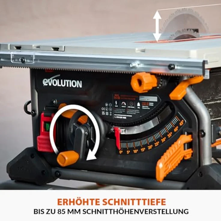 Evolution Power Tools R255TBL Tischkreissäge, Tragbare Multimaterialsägemaschine mit 85 mm Schnitttiefe und 45° Neigewinkel – Bild 9