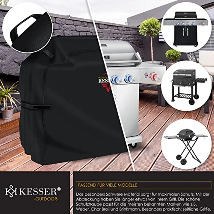 KESSER Premium BBQ Grillabdeckung Gasgrill Grillhaube Abdeckung Wetterfest - für Weber, Brinkmann, Char Broil Grill Abdeckhaube Schutzhülle 600D Oxford- Gewebe Reißfest Schwarz, 152 x 71 x 112 cm (BxTxH) – Bild 6