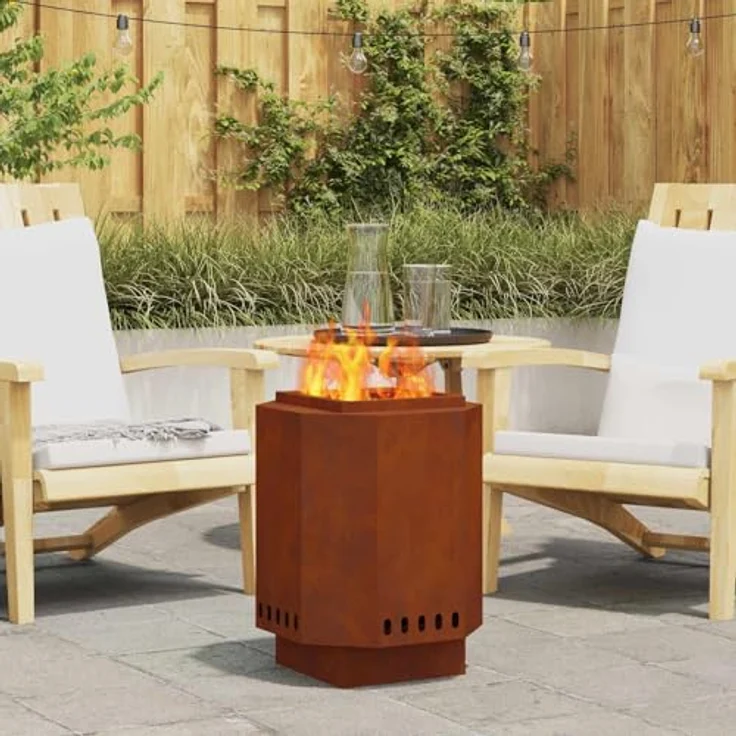 vidaXL Rauchfreier Feuerkorb, Braun 38 x 38 x 51 cm, wetterfester Stahl, moderner Outdoor-Heizer für Garten und Terrasse – Bild 2