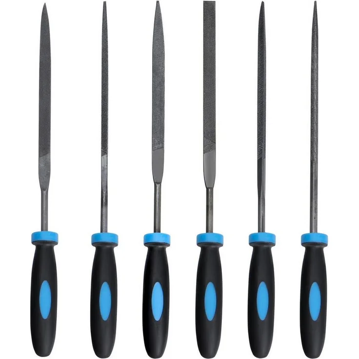 LuxusKollektion Werkstattfeile Profi Feilenset, 6tlg Metall in schwarz, blau und silber mit SoftGrip und Freiform-Design