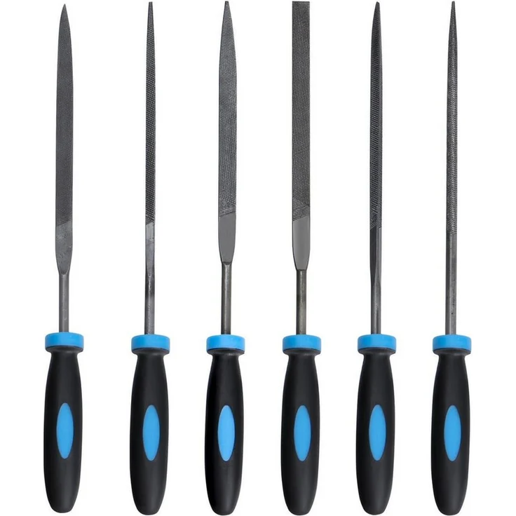 LuxusKollektion Werkstattfeile Profi Feilenset, 6tlg Metall in schwarz, blau und silber mit SoftGrip und Freiform-Design