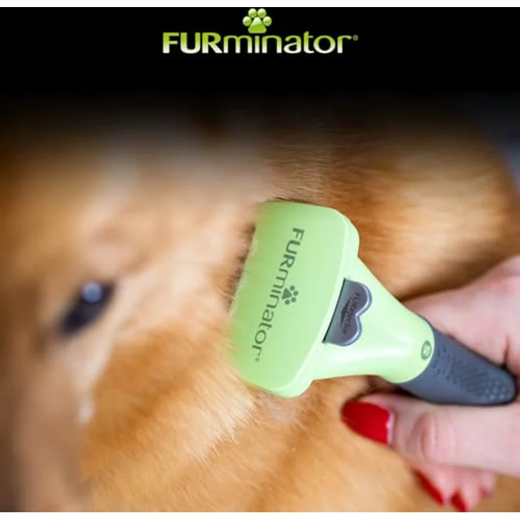 FURminator Fellbürste für langhaarige kleine Hunde, deShedding-Pflege Werkzeug, mit FURejector-Druckknopf, für 4,5-9 kg Hunde, 5 cm Felllänge, Edelstahlkante, blau – Bild 6