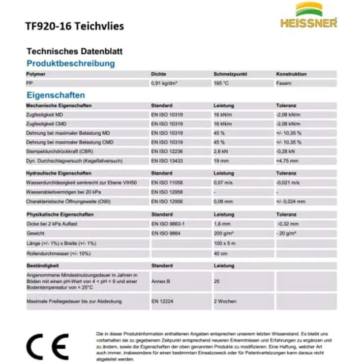 Heissner Profi Teichvlies "EXTRA STRONG", 4 x 4 m, 200 g/m², stabil und langlebig – Bild 5