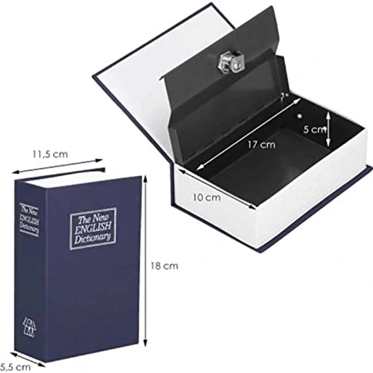 SPRINGOS Buchtresor Geldversteck Geldkasten, dunkelblau, 2 Schlüssel, 15 x 18 x 5,5 cm – Bild 5