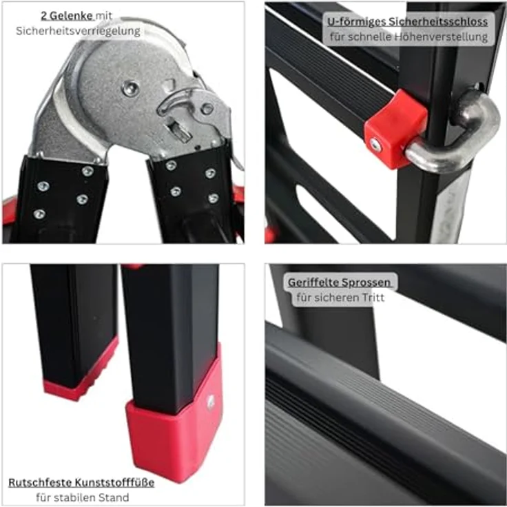 PROREGAL APOLLO 3-in-1 Sprossen-Mehrzweckleiter, Aluminiumleiter bis 4m Höhe, Traglast 150kg, schwarz, klappbar, teleskopierbar, für Treppen und als Anlegeleiter – Bild 5