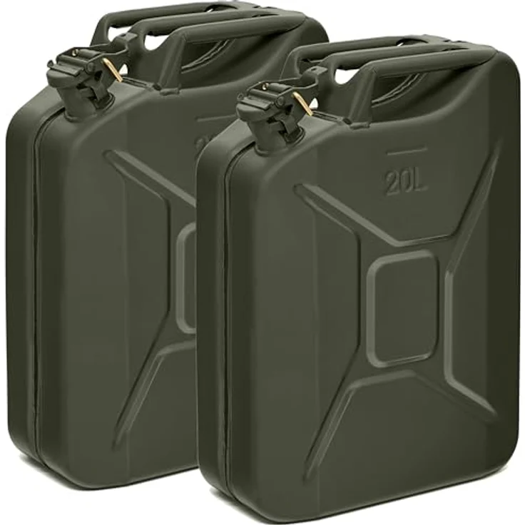 BW® Benzinkanister Metall 2x 20 Liter, TÜV-geprüfter Kraftstoffkanister in Bronzegrün RAL 6031-F9, 0,9mm Stahl, UN-zugelassen, für Benzin, Diesel und E10, Made in Europe – Bild 1