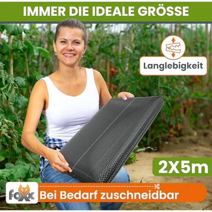 Foxx Unkrautvlies [EXTRA STARK] 2x5 m, reißfestes & wasserdurchlässiges Gartenvlies mit effektiver Unkrautbarriere für Pflanzen & Hochbeete – Bild 2