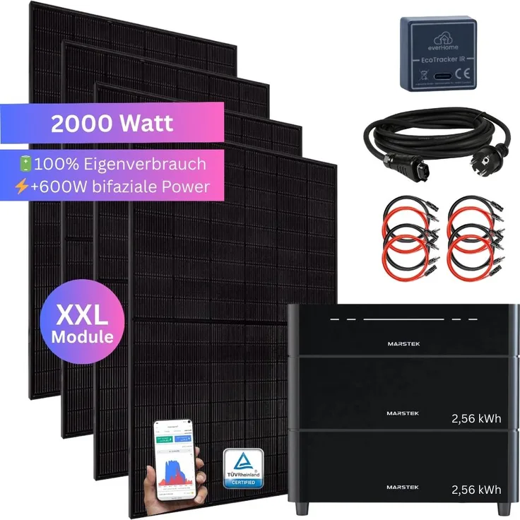 MyVoltaics® MyVoltaics® 2000 Watt Balkonkraftwerk mit Marstek Venus D Speicher 0-7,68 kWh und EcoTracker IR, erweiterbar, IP65, bifaziales Solarmodul