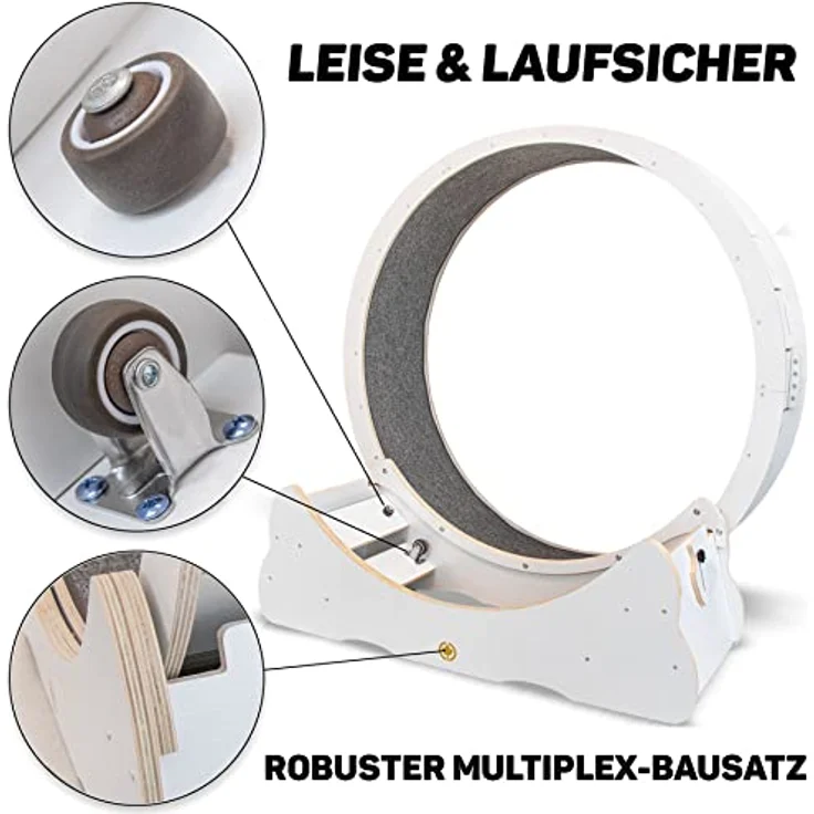 CanadianCat Company | Katzenlaufrad aus Holz - CatInMotion - Spiel- & Traininggerät für Katzen | Bausatz Weiß - L Ø100cm | 110 x 36,5 x 115 cm – Bild 5