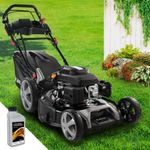 Brast Benzin Rasenmäher mit Antrieb 5,2kW 55cm Schnittbreite Elektrostart 60L Fangkorb Stahlgehäuse ESTART - 4 Takt OHV Motor (Schwarz)