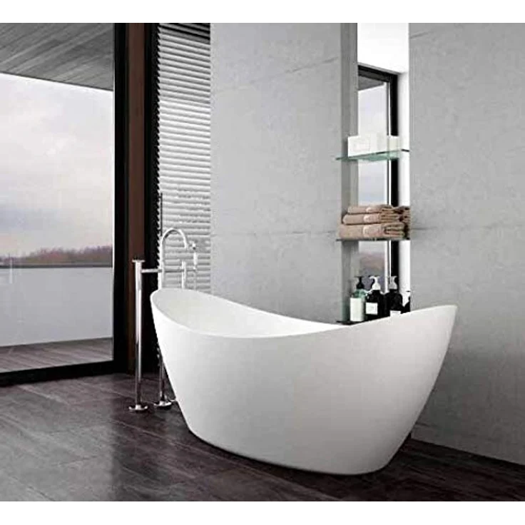 Bernstein SIENA Freistehende Badewanne, Acryl Weiß Glänzend, 173x73 cm mit mittigem Pop-up-Ablauf – Bild 3