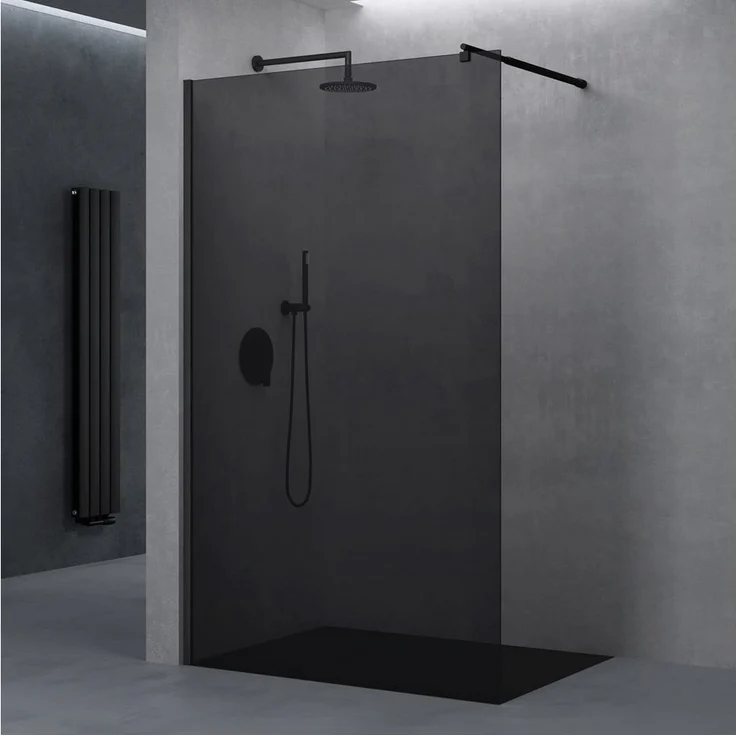 doporro Walk-in-Dusche Duschwand für Dusche in Schwarz mit Nano Glas, Einscheibensicherheitsglas - Design Duschwand Bremen, Vollgrau, variabler Wandabstand 700-1200 mm – Bild 1