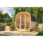 Finn Art Blockhaus Fasssauna Quadro 130 Vollglas Front, 42 mm, Schindeln rot, Outdoor Gartensauna, Bausatz