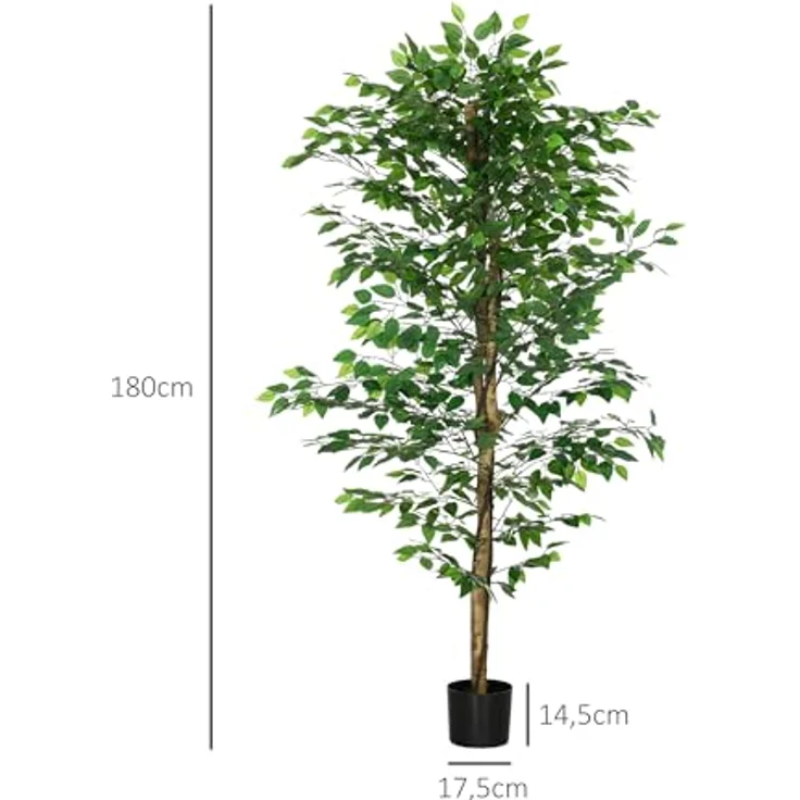 HOMCOM Künstlicher Ficusbaum 180cm, Realistische Kunstpflanze im Topf mit 1260 Blättern, Pflegeleicht für Wohnzimmer und Garten – Bild 3
