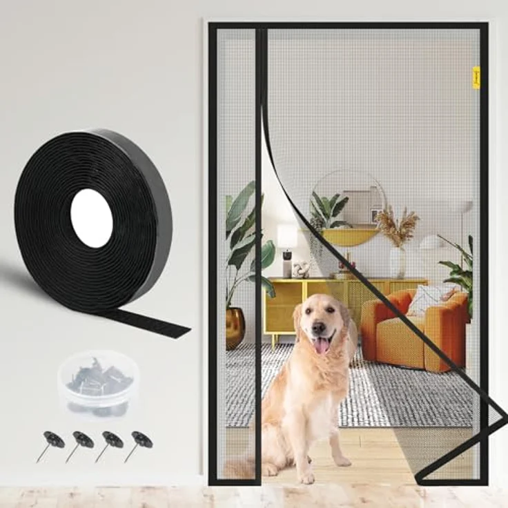 fowong Magnet Fliegengitter Balkontür, Reißfestes Katzenschutzgitter mit seitlicher Öffnung, 110x220cm, Starker Insektenschutz ohne Bohren, UV-beständig, Katzenkratzfest – Bild 1