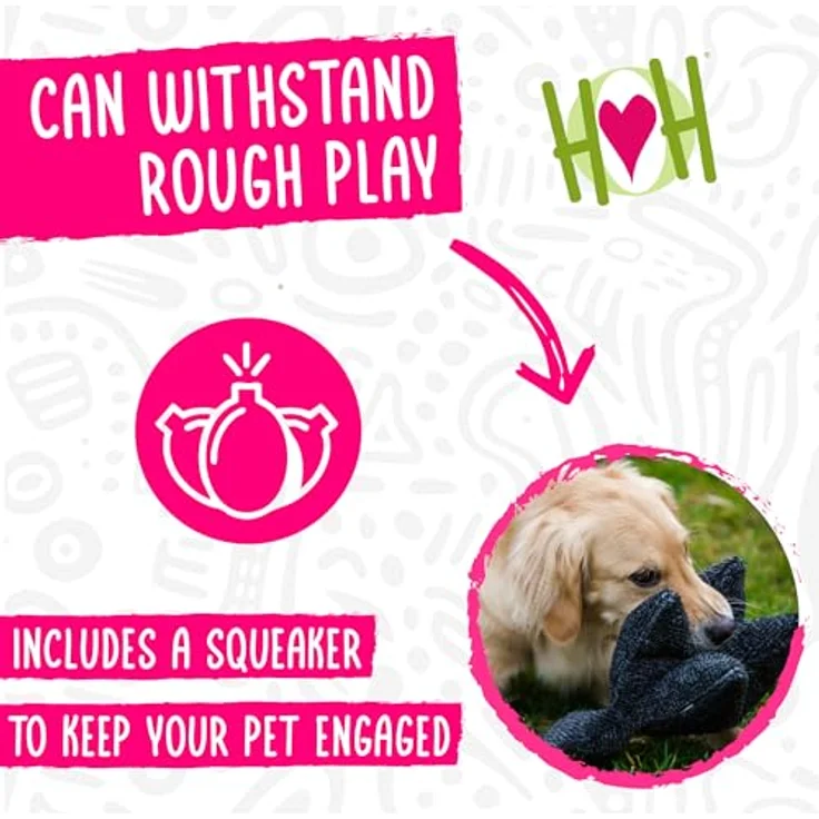 HuggleHounds Plüsch Hundespielzeug Lester Lamb, großer Fuzzy Hundespielzeug aus weichem Plüsch mit Quietscher für kleine und große Rassen – Bild 4