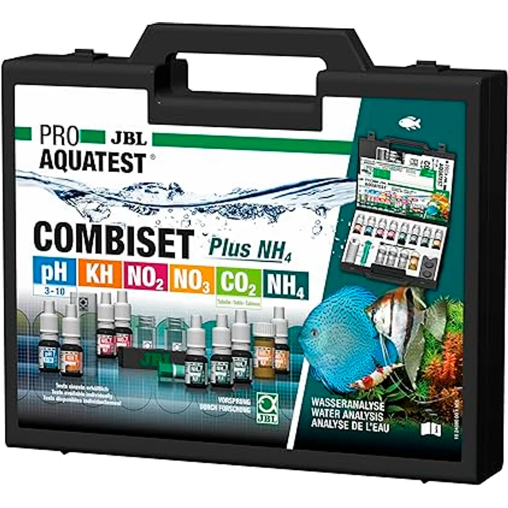 JBL Wassertest-Koffer, Mit 6 Tests und Zubehör, Für Süßwasser-Aquarien, Nachfüller, ProAquaTest Combi Set Plus NH4 – Bild 1
