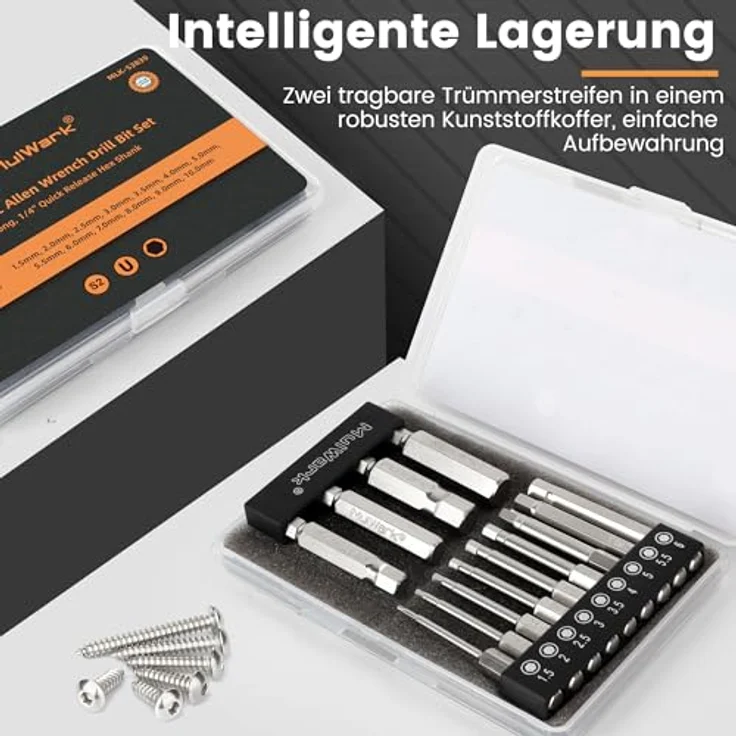 MULWARK Magnetic Hex Head Inbusschlüssel Bit Set 13pc, Präzisions-Inbus-Bits aus S2 Stahl, korrosionsbeständig, 1/4" Innensechskant – Bild 5