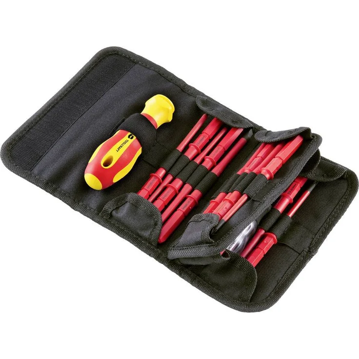 Toolcraft Schraubenzieher VDE Wechselklingen-Set 17teilig (PH, PZ, TX) - mit Wechselstromtester, VDE-geprüft, gelb – Bild 1