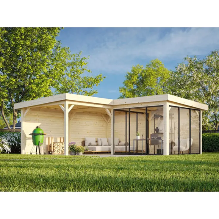 Palmako Lenna Slide Plus, Gartenhaus mit 24,9 m², 588 x 588 cm, tauchimprägniert, Isolierglas-Schiebetüren, 24 mm Doppelverglasung