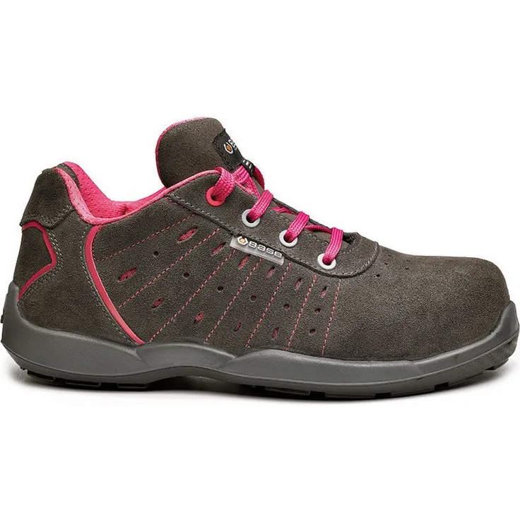Base Footwear Damensicherheitsschuhe B0670 - Attitude S1PL FO SR, Sicherheitsschuh mit Schutzkappe 200 Joule, Wildleder, Farbe Grau/Fuchsia, nicht magnetisch, orthopädisches Fußbett, MADE IN ITALY