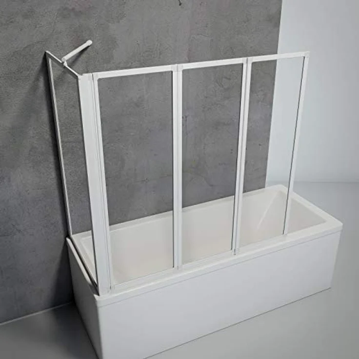Schulte Duschabtrennung für Badewanne Smart, Höhe: 121 cm, 3-teilig mit Seitenwand 68-71 cm, 3 mm Sicherheitsglas (ESG) Klar hell, inkl. Klebemontage, Alpinweiß, D133070 04 50 – Bild 1