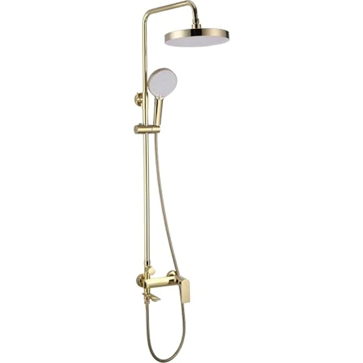 Rea Veneta Gold Duschsystem, Duschset mit Duscharmatur, Duschkopf und Kopfbrause aus Messing, Aufputzmontage, 3 Funktionen, gold – Bild 4