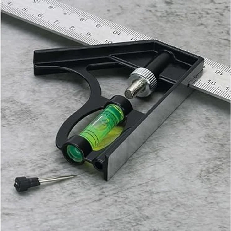 Sintron Kombinationswinkel 30cm, Lineal mit abnehmbarer Wasserwaage, verstellbarem Anschlag zum Markieren von 45° und 90° Winkel – Bild 4