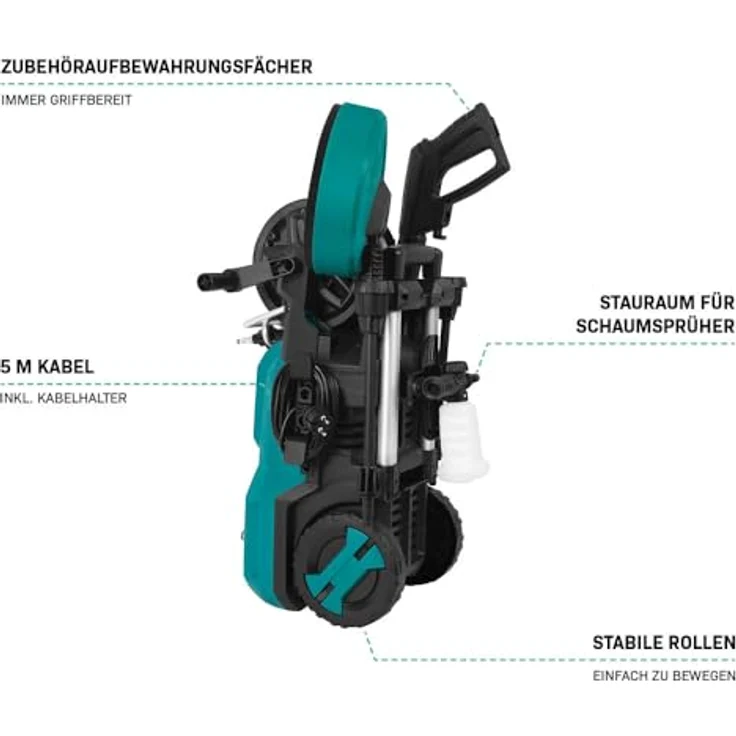 VONROC Hochdruckreiniger V24, 2400W mit 180 bar Druck, 420 l/h Durchfluss, Aluminium Pumpe, integrierte Schlauchtrommel – Bild 3