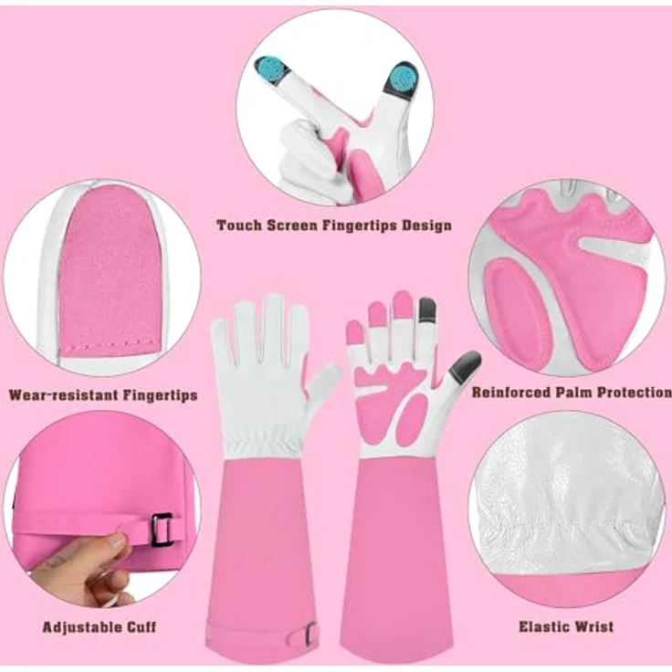 SLARMOR Gartenhandschuhe aus Leder, dornensicher mit Unterarmschutz, lange Arbeitshandschuhe für Damen und Herren, touchscreentauglich, ideal zum Beschneiden von Rosen – Bild 2