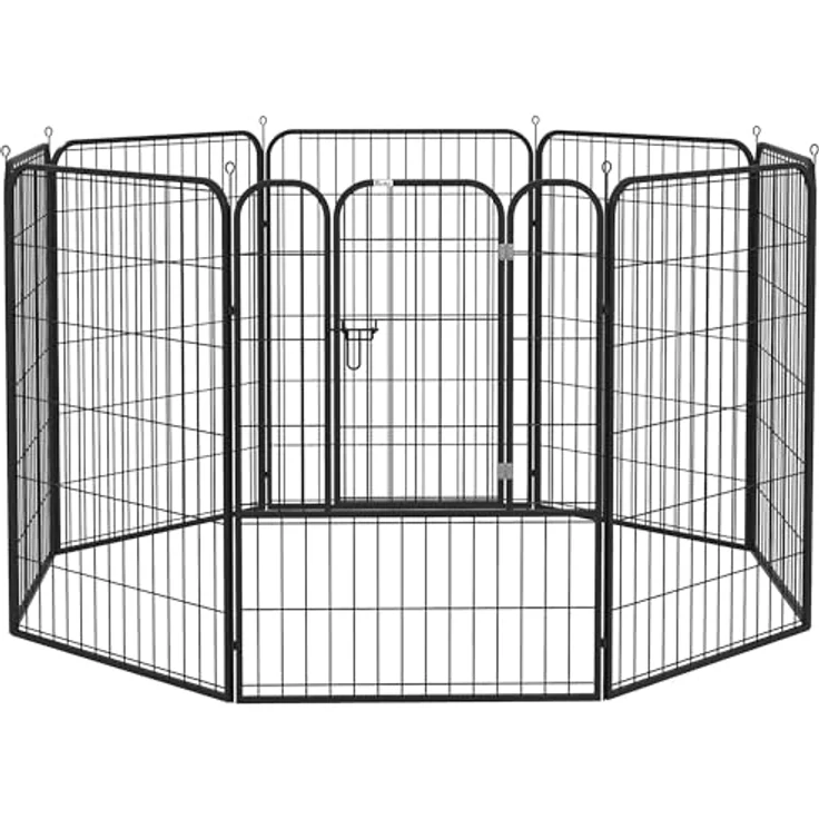 PawHut Welpenauslauf Freigehege Laufstall für Haustier Laufgitter Laufstall Hundegehege individuell gestaltbare Form mit Tür Metall 79 x 100 cm Schwarz – Bild 1