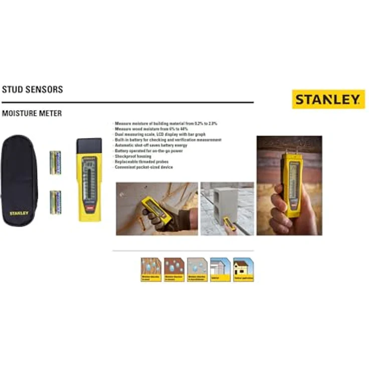 Stanley Feuchtigkeitsmesser (display mit Balkengrafik und zwei Messskalen, schlagfestes Gehäuse) 0-77-030 – Bild 3
