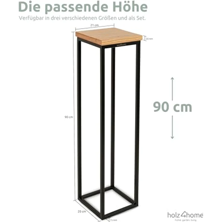 holz4home® Blumenständer Dekoständer aus Eichenholz Massiv Natur Geölt I Dekosäule Stahlrahmen, Loft- und Industriestil – Bild 7