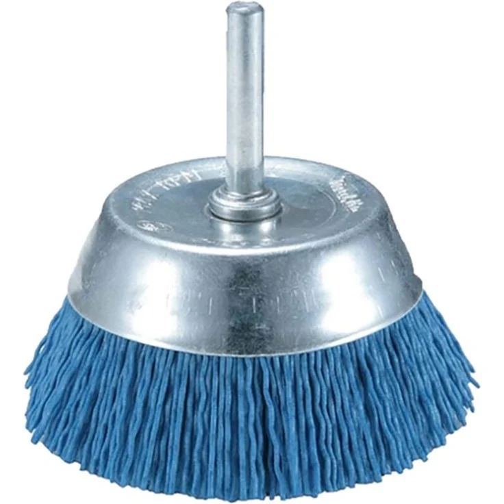 Makita D-45559, 75mm feiner Nylon-Wellenbecher zur materialschonenden Oberflächenbearbeitung, Ø 0,7mm Drahtdurchmesser, orange für grobes Schleifkorn, blau für feine Ausführung – Bild 1