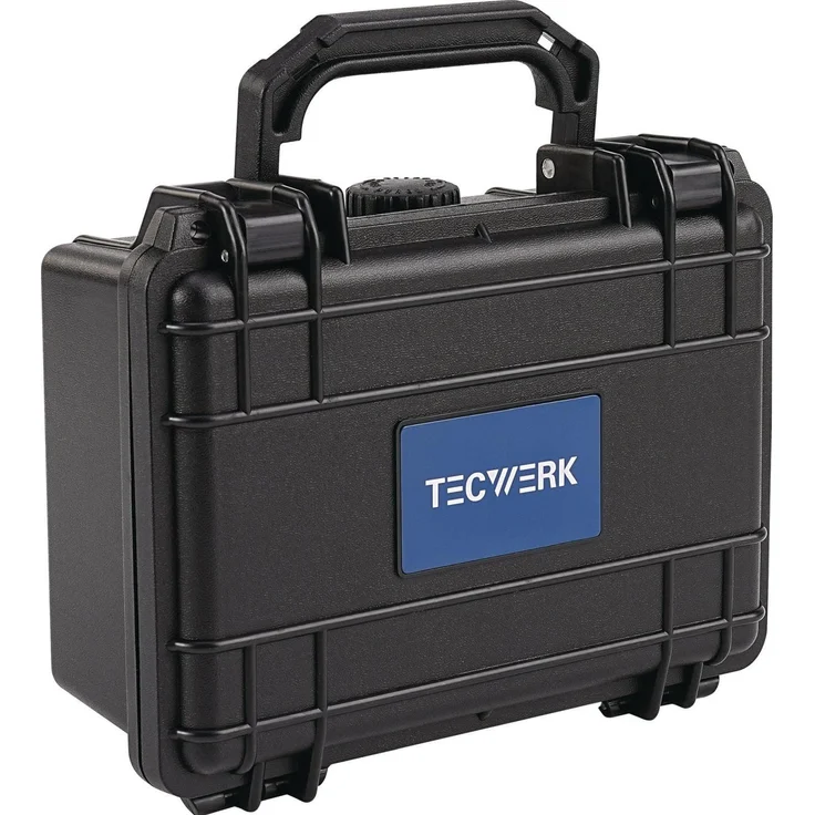 Tecwerk Werkzeugkoffer B300xT220xH90mm, schwarzer luft- und wasserdichter Kunststoffkoffer mit Schaumstoffeinsatz und abschließbaren Schlössern