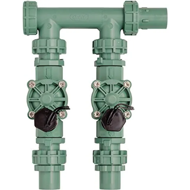 Orbit WaterMaster Vormontierter Verteiler mit einfachem Anschluss 2 Ventile grün
