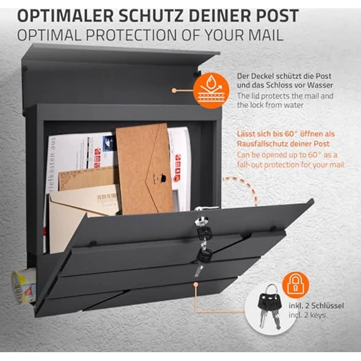 ML-DESIGN Standbriefkasten Briefkasten Postkasten mit Zeitungsfach inkl. Standfuß, Briefkastenanlage mit Ständer Silber 120cm Mailbox mit Pfosten, Edelstahl, rostfrei, wetterfest – Bild 5
