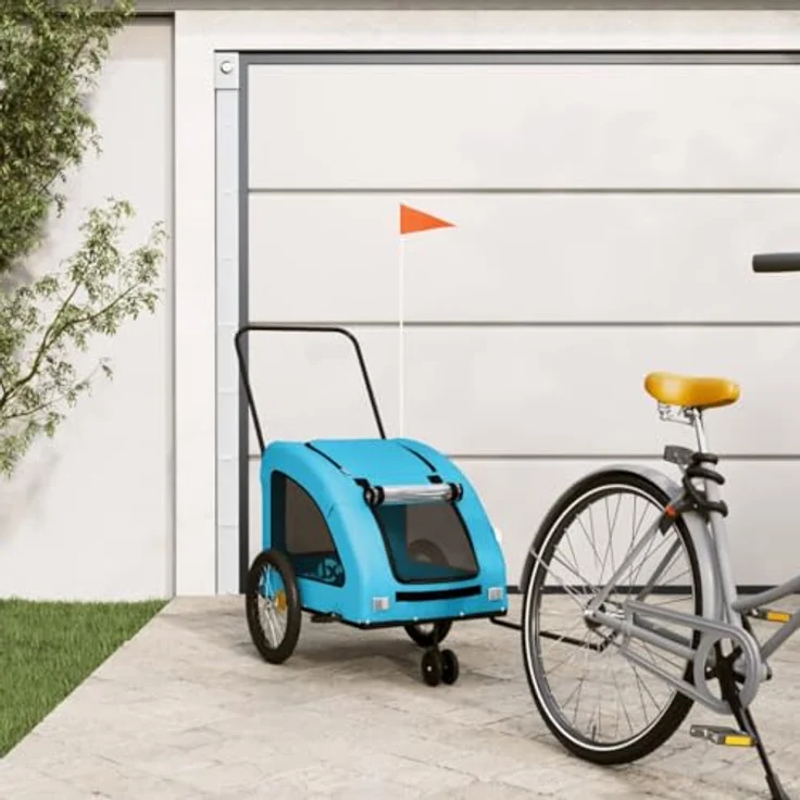 vidaXL Hunde-Transportbox Fahrradanhänger Blau Oxford-Gewebe und Eisen mit PVC-Dach – Bild 2