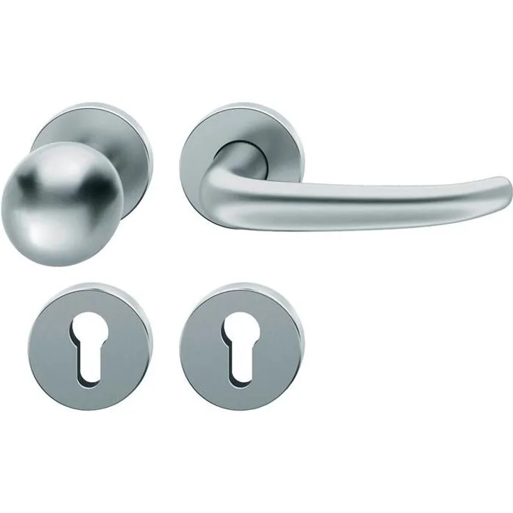 FSB Türgriff + Fenstergriff, Rosettengarnitur 12 1023 Edelstahl F69 rund PZ DIN links/rechts Kugel D/K, ASL®-Standardlagerung, Drücker-Modell 1023, alternative zur "Ulmer Klinke", für Türstärken von 39 - 58 mm, Vierkant 8mm, inkl. Befestigungsmaterial, Farbe: F69, DIN 1906 normalisiert