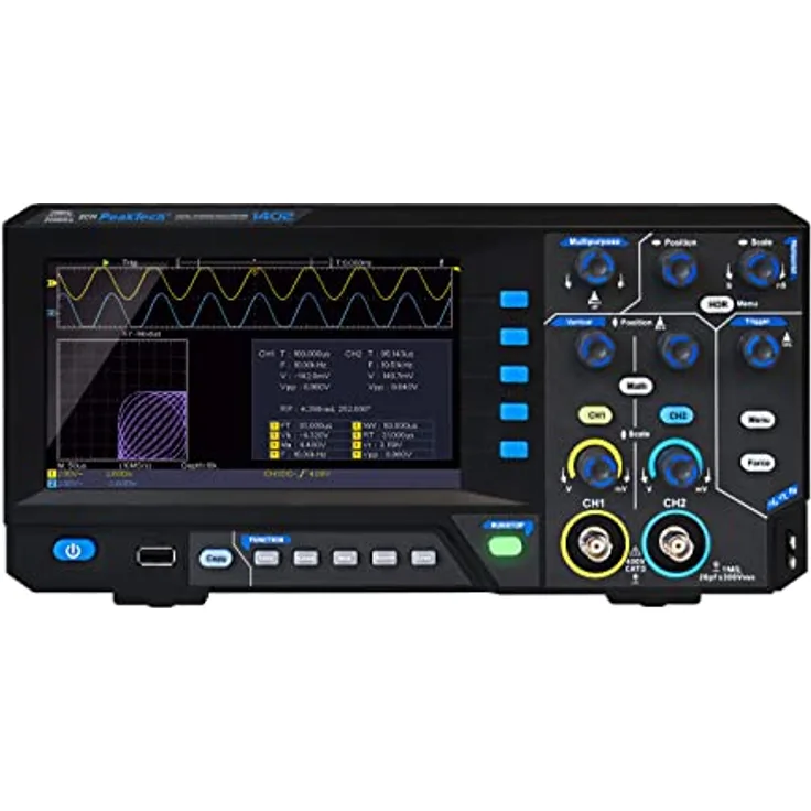 PeakTech 1402, Digital Speicher Oszilloskop, 2 Kanal, 20 MHz, 250 MS/s, USB Schnittstelle, PC Software, P 1402