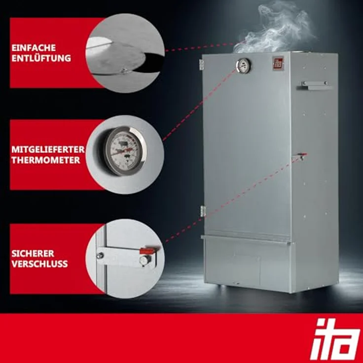 ITA Räucherofen 7005, Premium Räucherschrank aus Edelstahl, 3 Etagen für bis zu 7 kg Fleisch, Made in EU – Bild 3