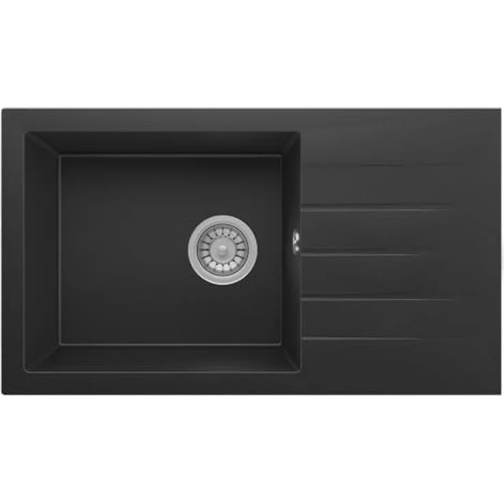 Respekta Almonto Küchenspüle Einbauspüle Granit Massiv 76 x 43 cm, Schwarz, lebensmittelecht, hitzebeständig, kratz- und stoßfest – Bild 1