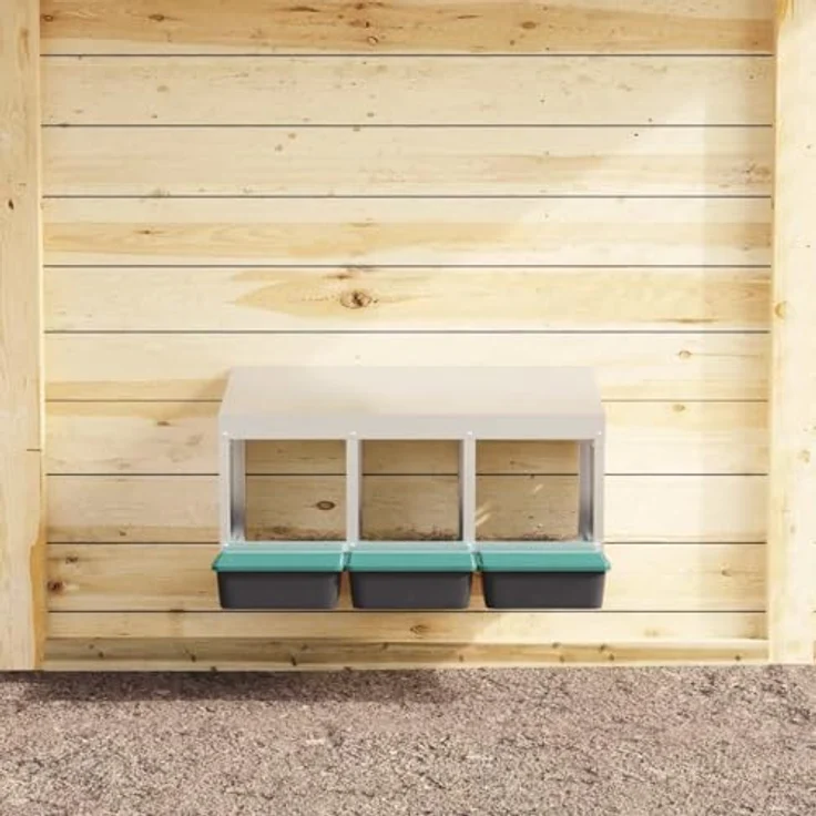 vidaXL Hühnerstall Hühner-Nistkasten, Wandmontage mit 3 Fächern, verzinkter Stahl, Silber/Dunkelgrün/Schwarz – Bild 4