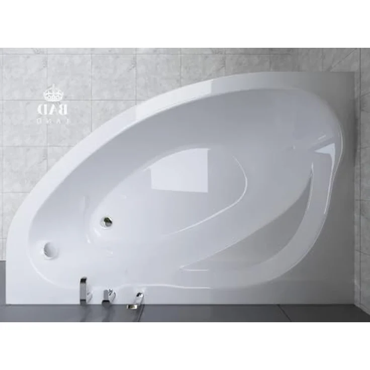 Polimat BADLAND MAREA Eckbadewanne 150x100cm, Weiß Acryl, Komplettset mit Schürze, Füßen und Chrom Automatik Ablaufgarnitur Made in EU – Bild 5